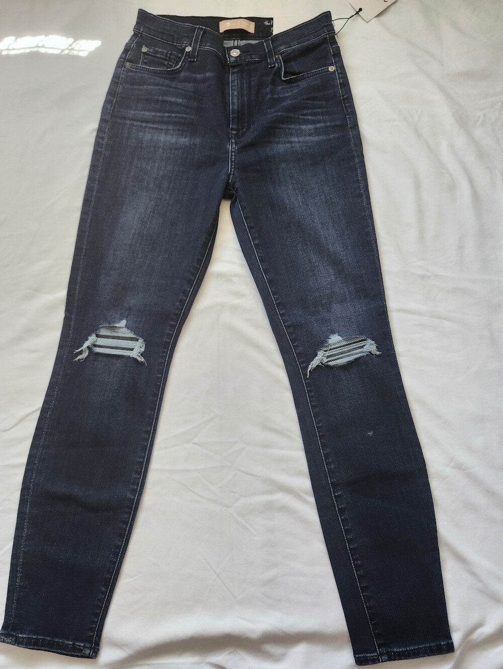 7 For All Mankind Dark Blue Distressed Skinny Jeans – Women